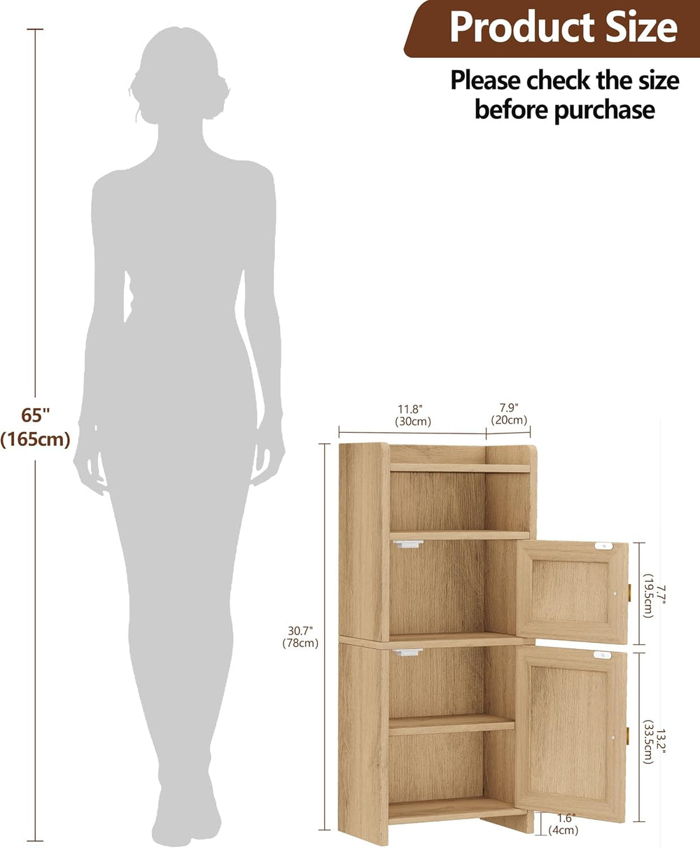 Akxomel Rattan Small Bathroom Cabinet with Open Shelf Wooden Floor Unit