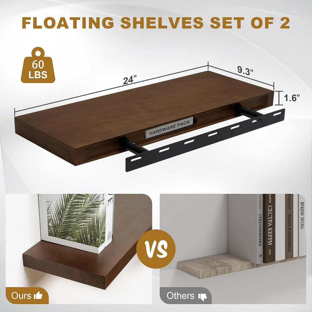 Fun Memories Floating Shelves, 9.3'' Deep Solid Pine Wood Wall Shelve...