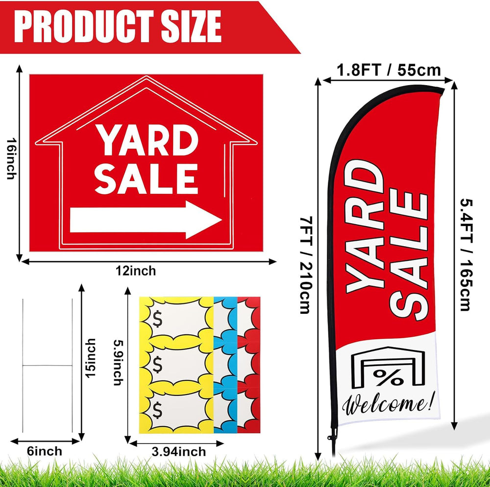 Buryeah Yard Sale Feather Flag Signs Set, 1 Pack 7ft Yard Sale Banner with Po...