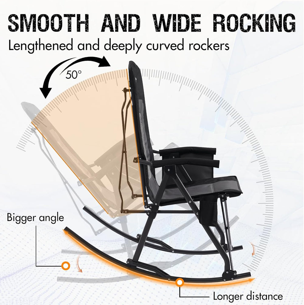 Portal Oversized Folding Rocking Camping Chair Portable 400 lbs Black