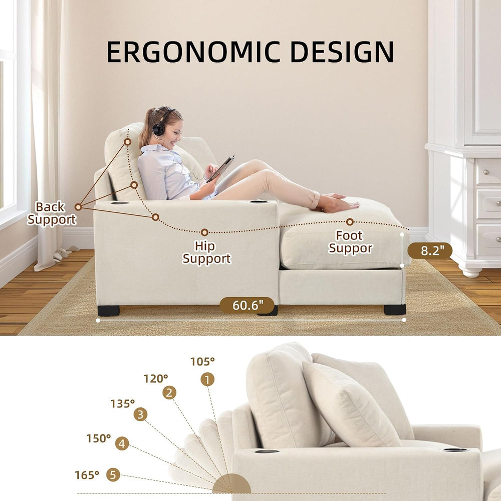60" Oversized Chaise Lounge Chair Indoor with Adjustable Backrest & ...
