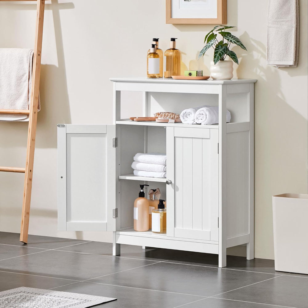 Yaheetech Small Bathroom Storage Cabinet with Double Beadboard Doors, White