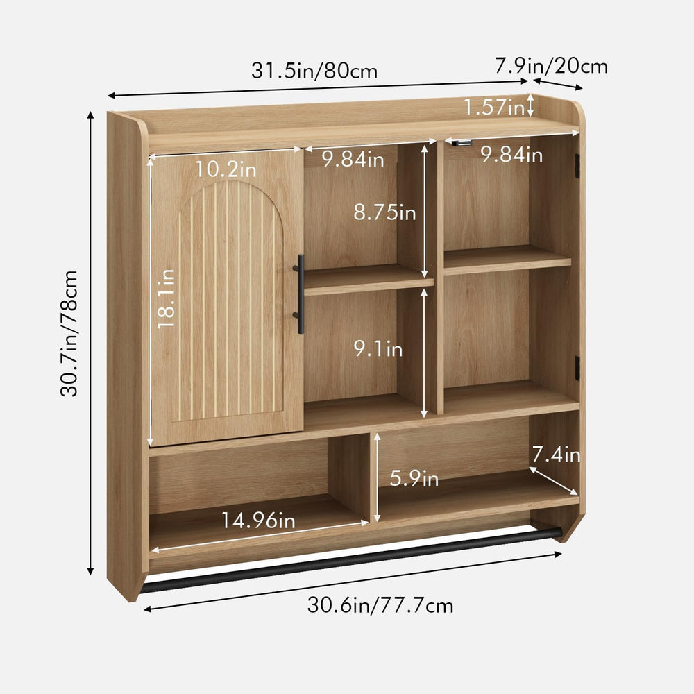 RUSTOWN Fluted Bathroom Wall Cabinet with Arched Doors & Adjustable Shelves