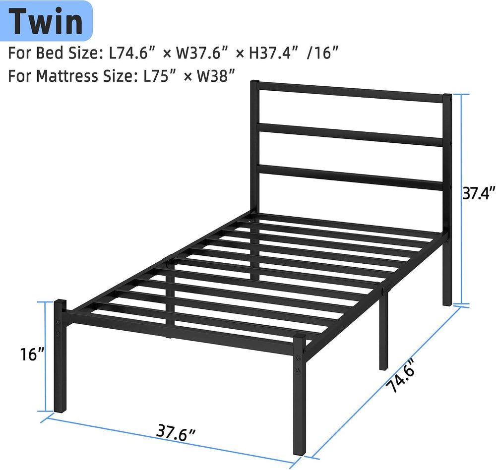Twin Bed Frames with Headboard and Footboard, 14 Inch Metal Platform Twin Siz...