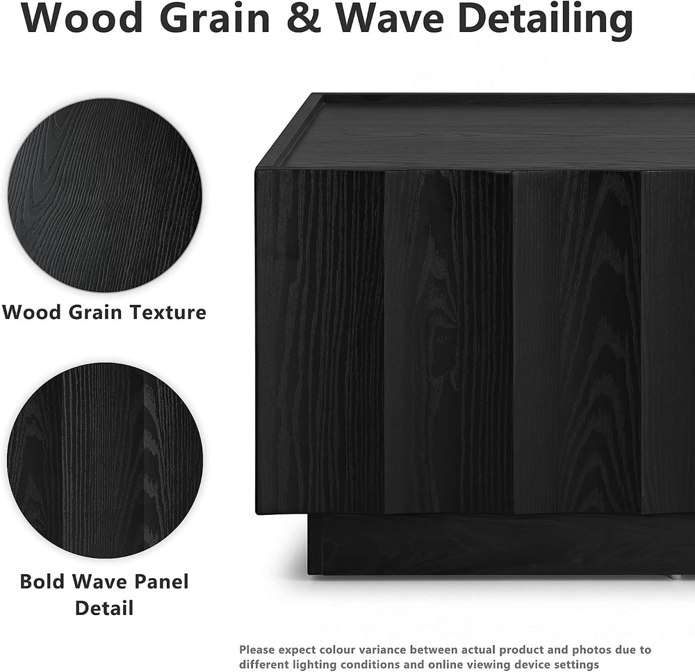 win2win Square Coffee Table with Storage, Wave Design, Black