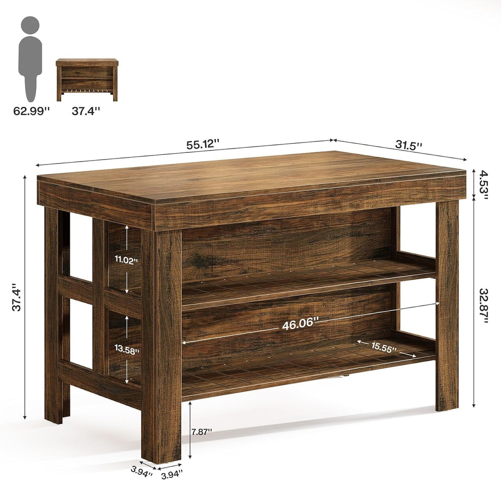 Tribesigns 55" Farmhouse Kitchen Island with Seating Space and Storage, ...
