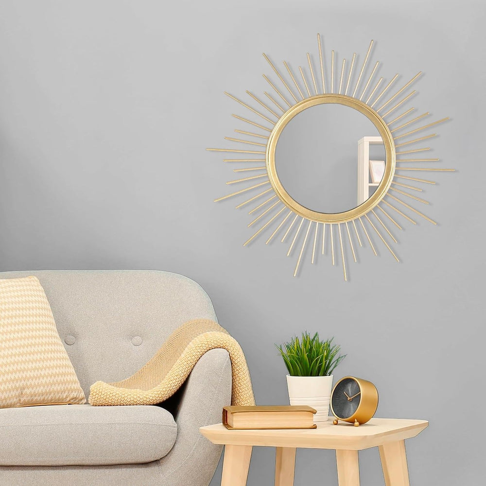 Large Gold Spoked Sunburst Wall Mirror Boho Home Decor Round Wall Art Mirror ...