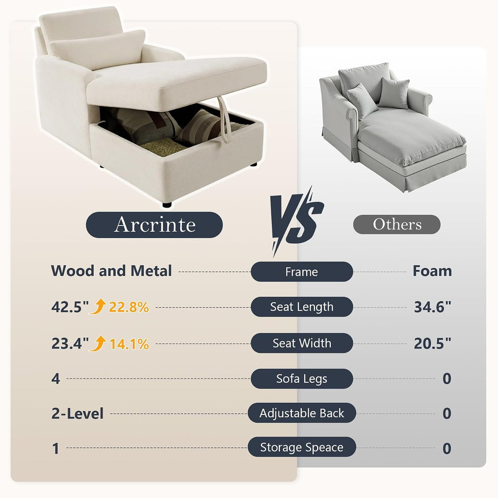63.8" Oversized Chaise Lounge Chair with Storage, Chenille Beige