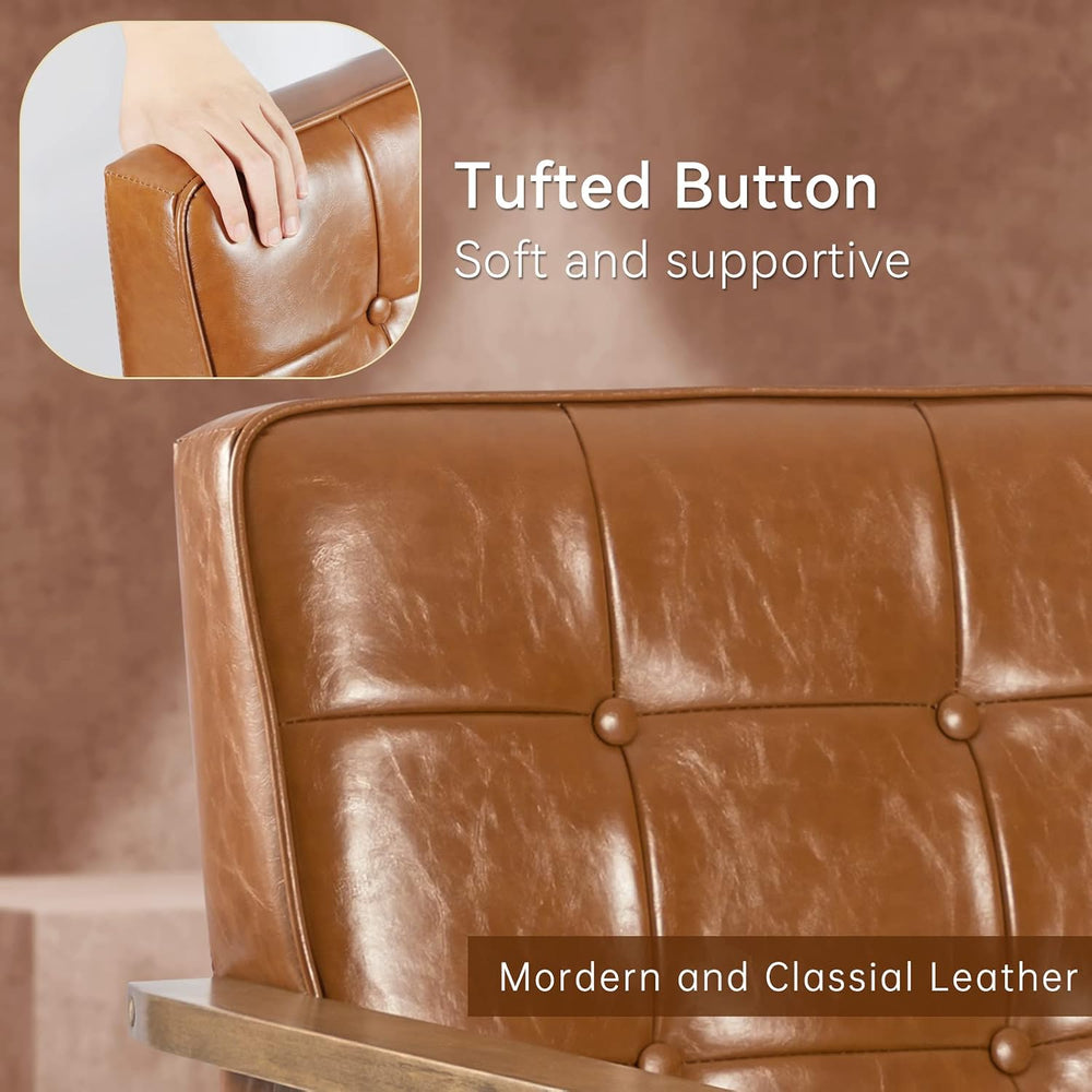 Okeysen Mid Century Modern Accent Chair, Retro Wood Leather Armchairs Side Ch...