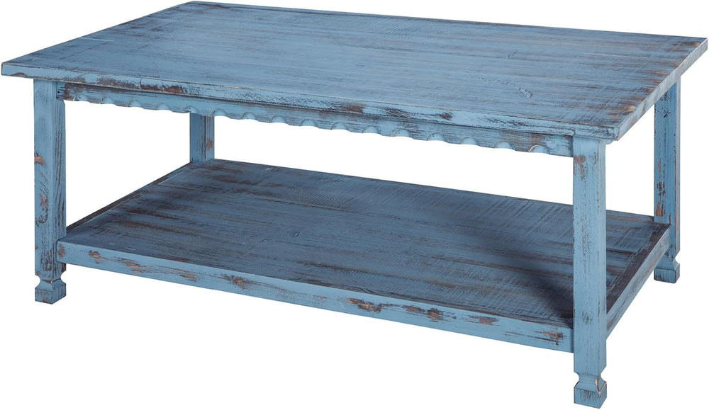 Alaterre Country Cottage Solid Wood Coffee Table, Blue Antique, 42 Inch