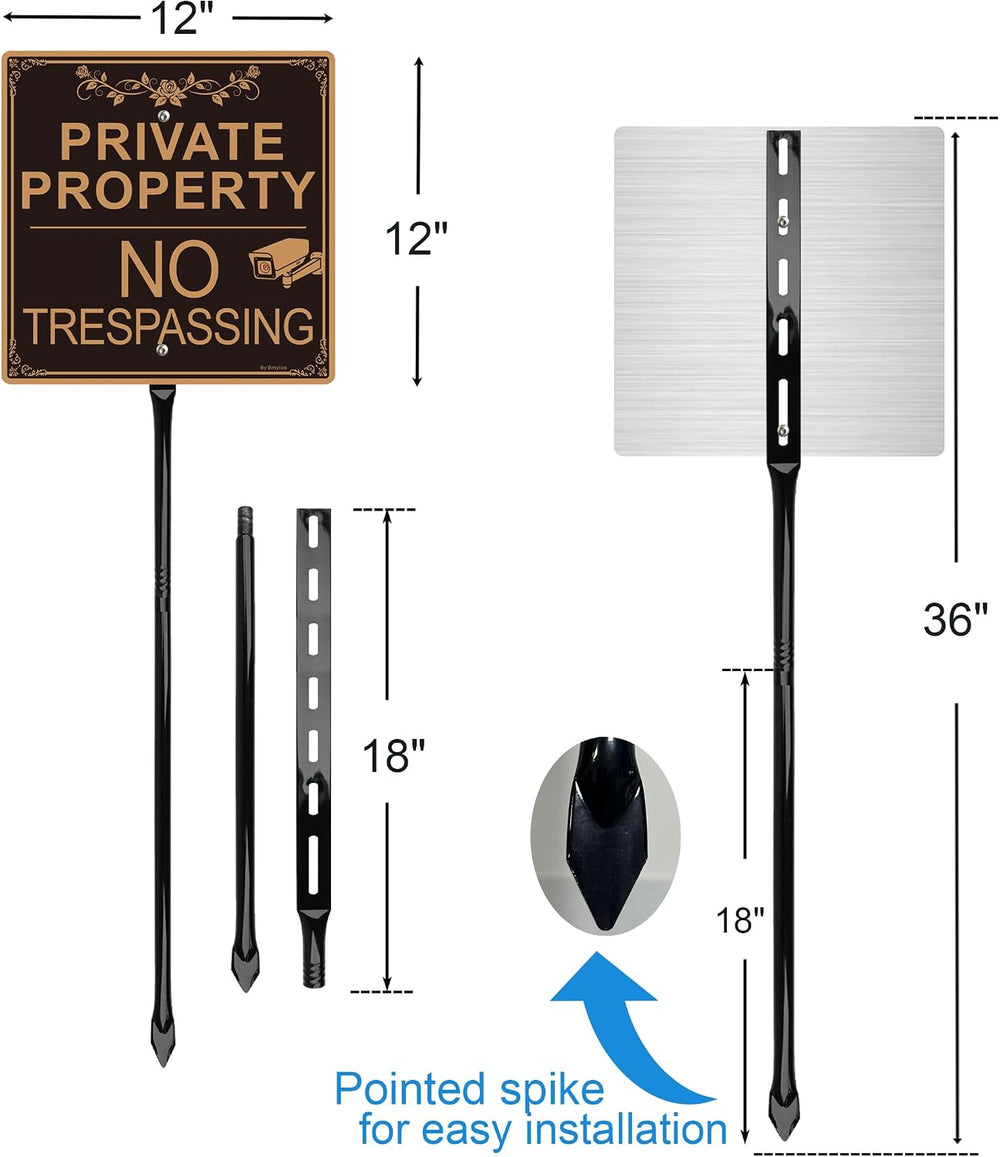 2Pack Private Property No Trespassing Sign with 36“ Stakes