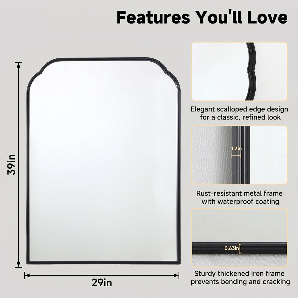 39"x29" Black Bathroom Scalloped Mirror, Rust-Proof Metal Frame