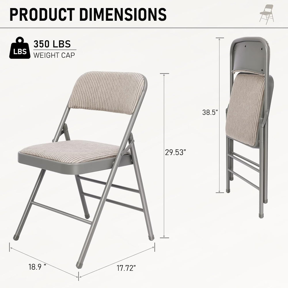 6 Pack Fabric Folding Chairs with Padded Cushion,Steel Frame,Grey,350lbs