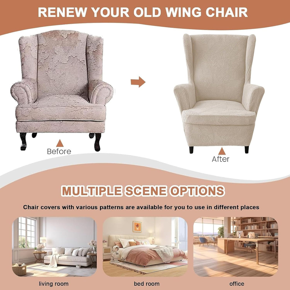 HAOYONG 2 Piece Wingback Chair Covers Stretch Wing Chair Slipcover Jacquard W...