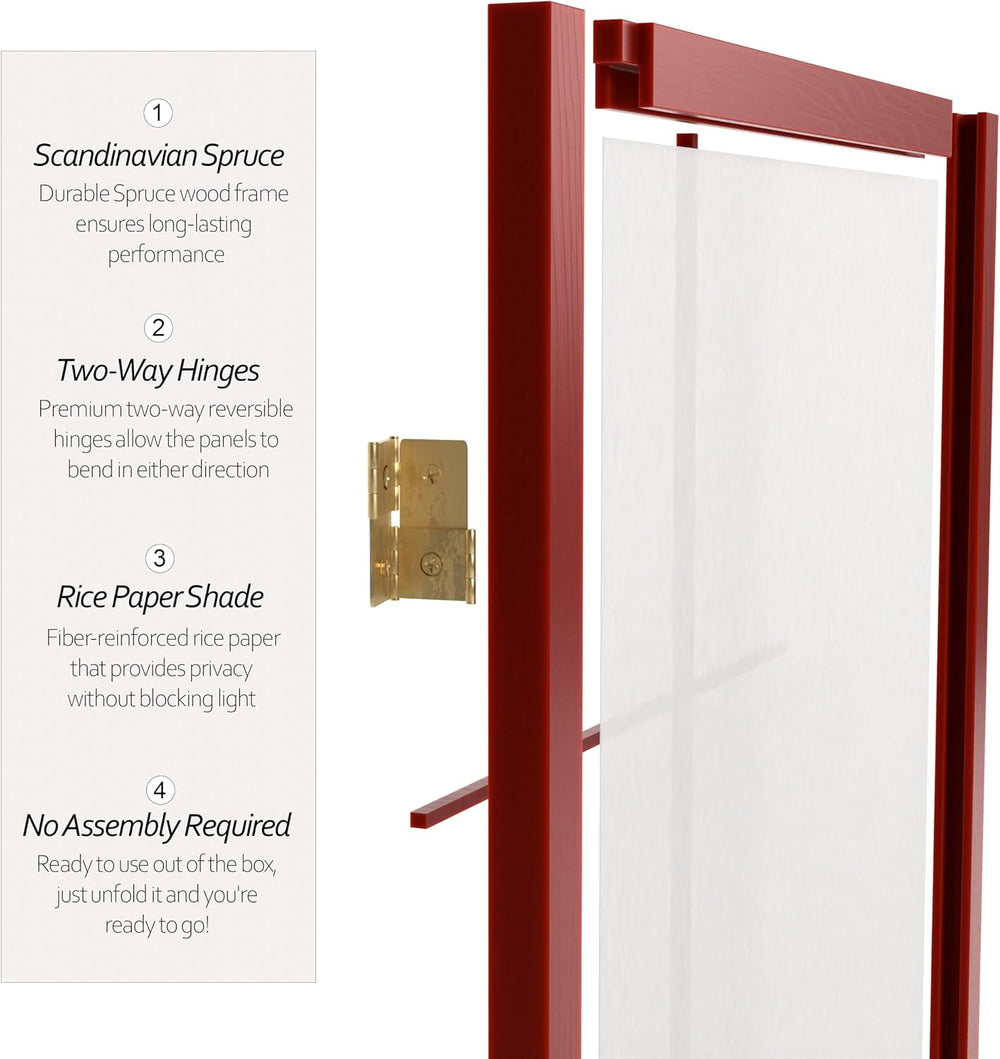 Red Lantern 6 ft. Tall Zen Shoji Screen - Rosewood - 3 Panels