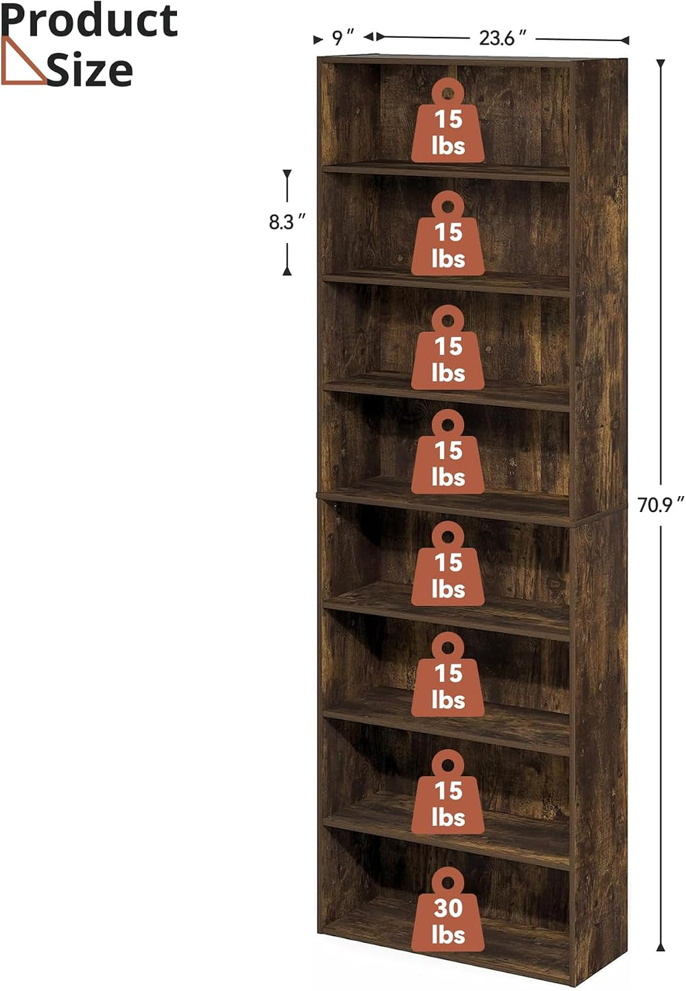 8 Tier DVD Storage Shelf, DVD Shelf holds up to 280+ DVD, Brown