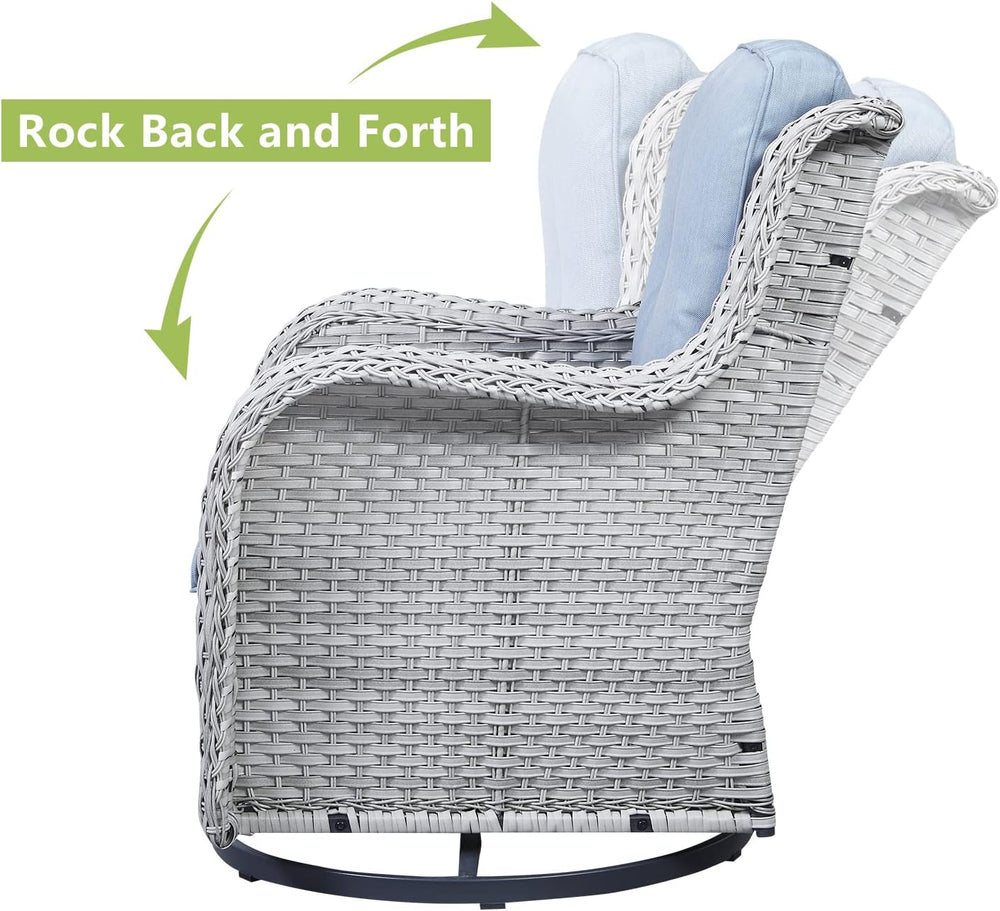 HUMMUH 5 Piece Wicker Patio Set, Loveseat & Swivel Rockers
