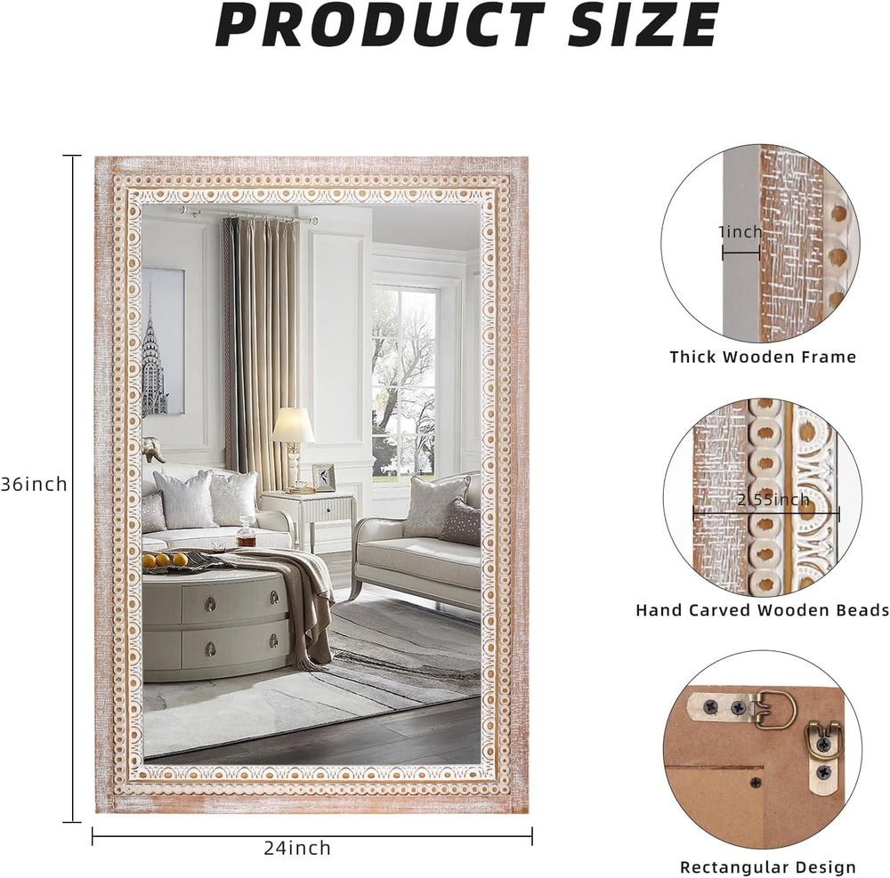 24x36 Inch Rustic Farmhouse Rectangle Mirror for Wall Decor - Wood Mirrors