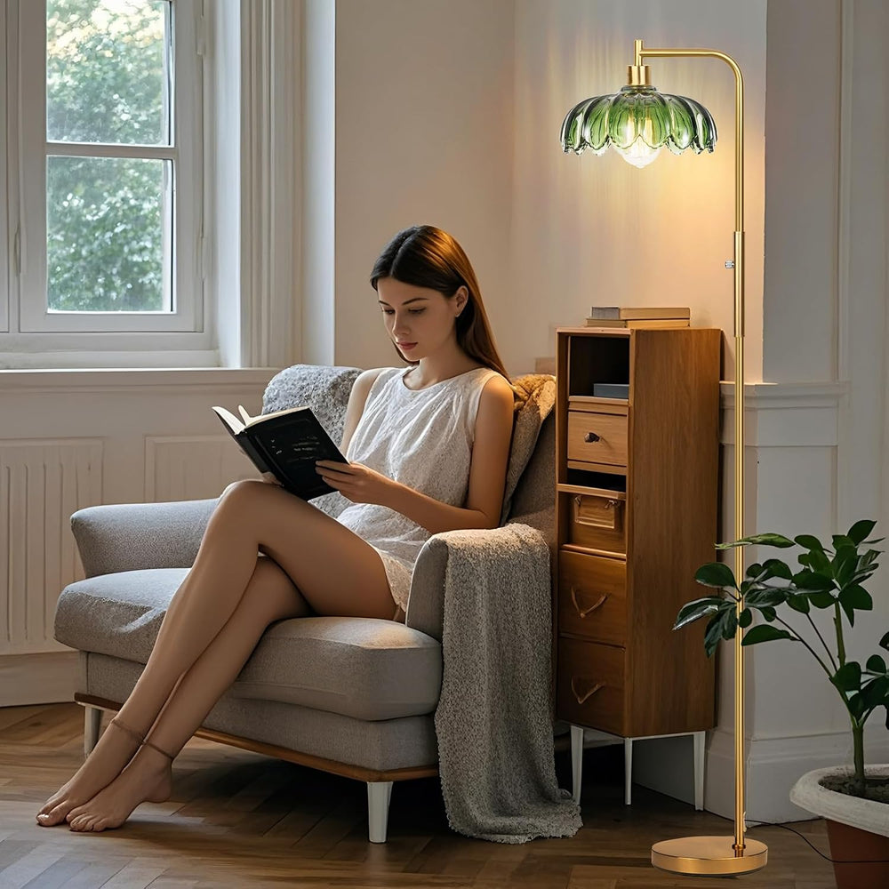 Ruiever Glass Floor Lamp for Living Room, Dimmer Standing Lamp with Green Lam...