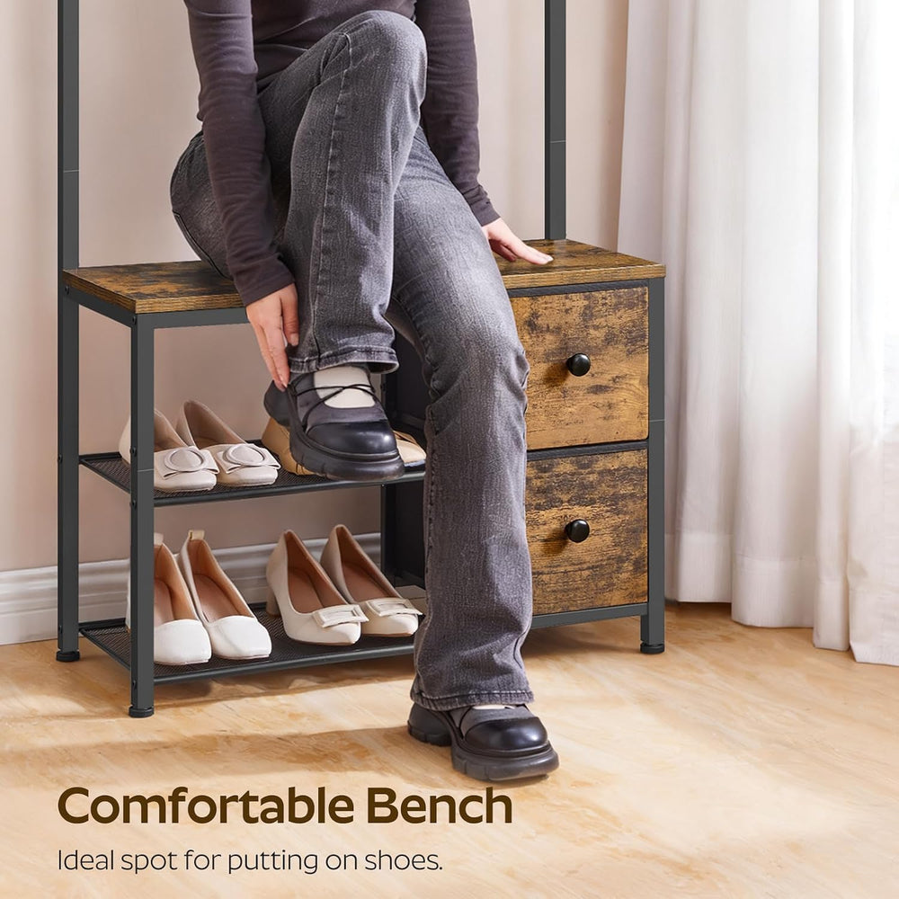 YATINEY 5-in-1 Hall Tree with Drawers, Entryway Bench with 8 Adjustable Coat ...