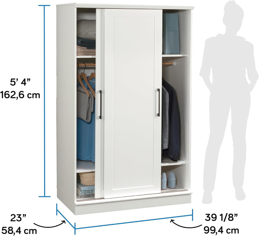 Sauder Homeplus Wardrobe Cabinet with Sliding Doors, White Finish
