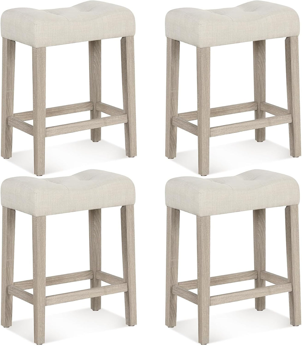 GIANTEX 24" Saddle Bar Stools Set of 4, Farmhouse Button Tufted Barstools