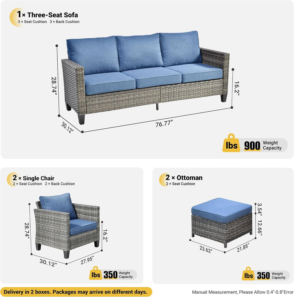 ovios Patio Furniture Set, 5 Pieces Outdoor Wicker Sofa Couch with Chairs, Ot...