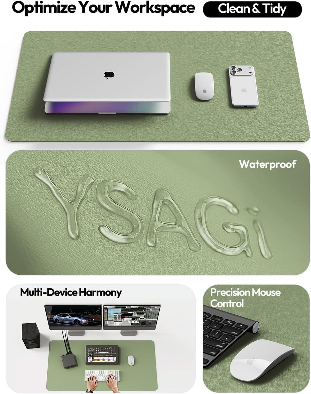 YSAGi Leather Desk Pad Protector, Office Desk Mat, Large Mouse Pad, Non-Slip ...