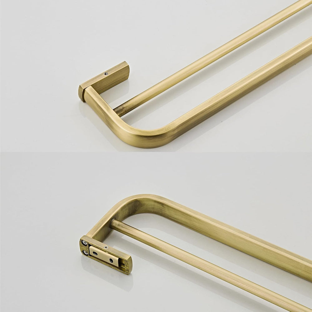 Flybath Double Towel Bar Brushed Brass Antique Wall Mount for Bathroom