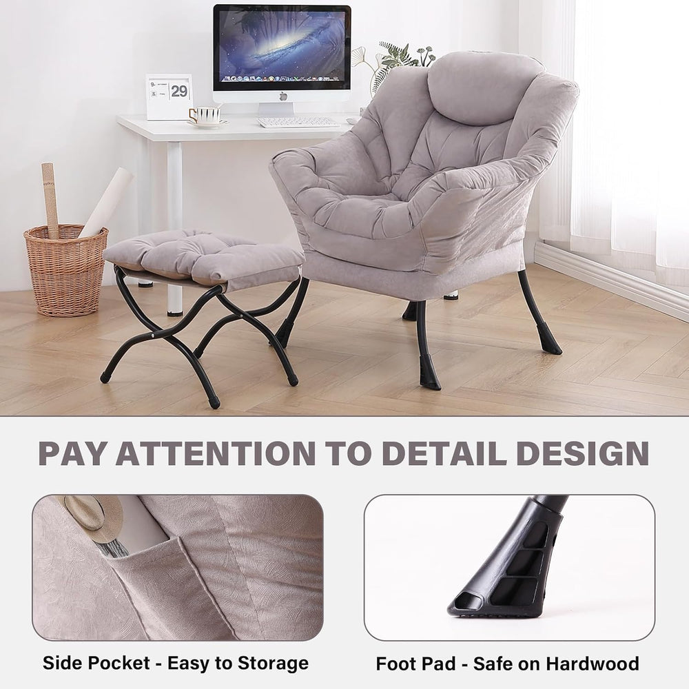 Tiita Modern Lazy Chair with Ottoman, Large Accent Armchair, Leisure Sofa Arm...