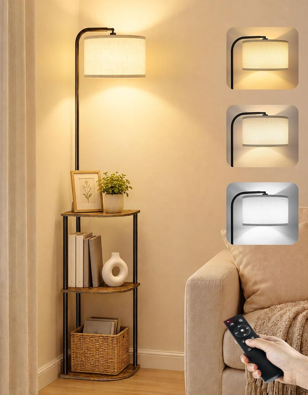 Corner Floor Lamp with Table, Standing Lamp with Side Table