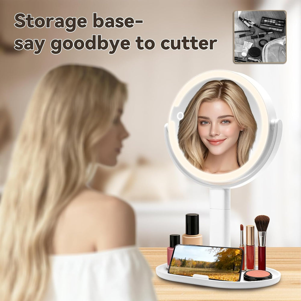 SANYCASA Makeup Mirror with Lighting, 1X/10X Magnifying Mirror