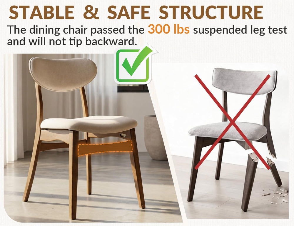 Wooden Dining Chairs Set of 2 - Farmhouse Fabric Upholstered Kitchen Chairs w...