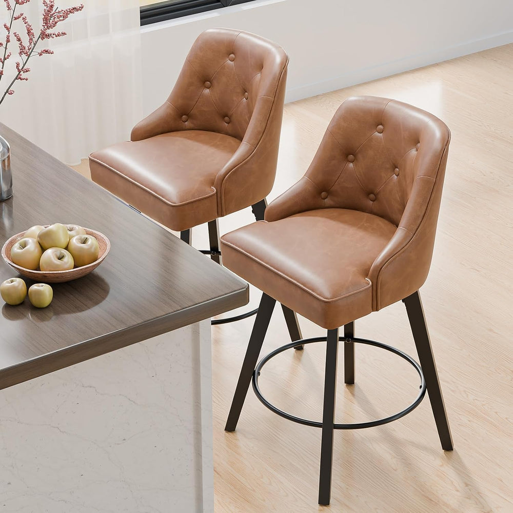 VINGLI 26" H Swivel Barstools Set of 2, PU Leather Upholstered Counter S...
