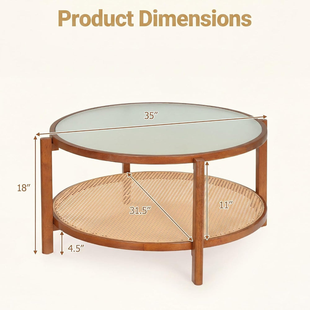 Tangkula 2-Tier Wooden Round Coffee Table, Walnut