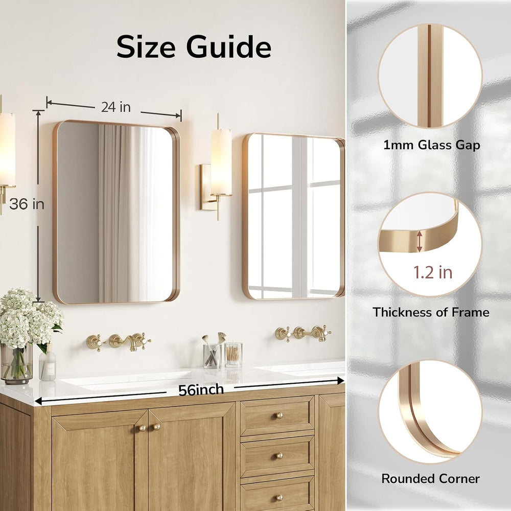 USHOWER Gold Bathroom Mirror 24"x36", Rectangle Mirror for Bathroom...