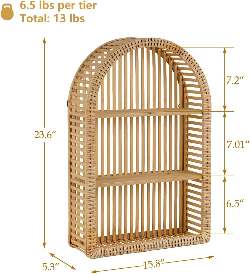 3 Tier Arched Rattan Wall Shelf