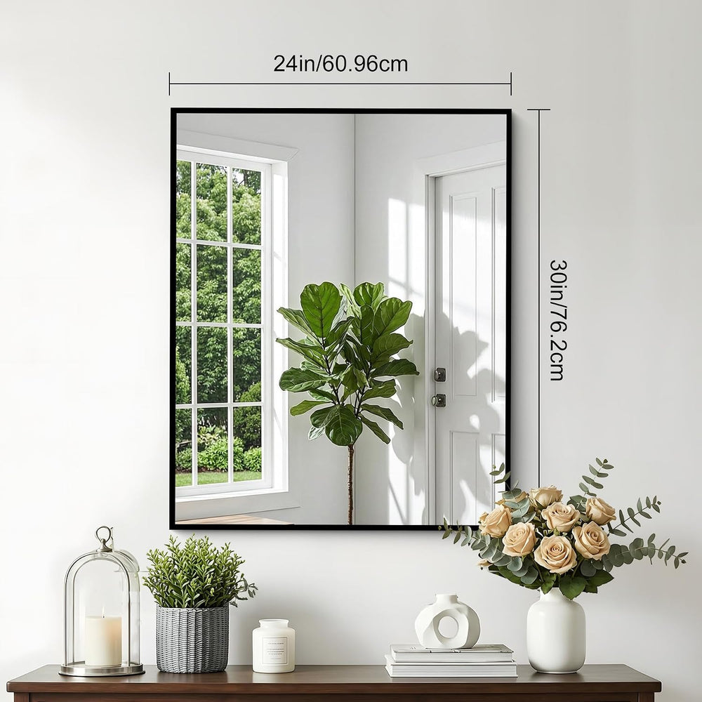 Bathroom Mirror, 30 x 24 inch Metal Framed Black Rectangle Mirror for Wall
