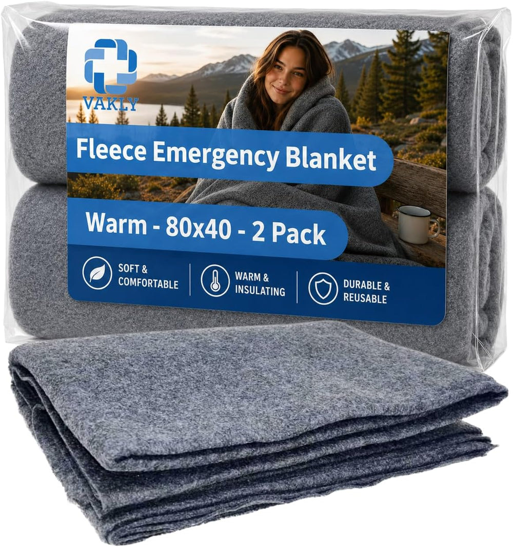 Vakly Emergency Throw Blanket 80 x 40 in (2 Pack) – Disposable Fleece Surviva...