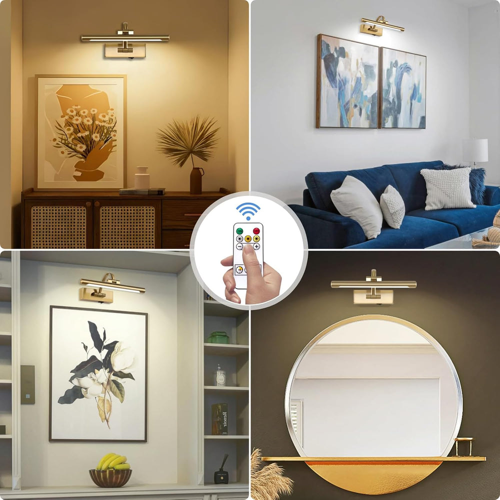 Tassuowell Rechargeable Picture Light with Remote Control,12 Inch Brass Finis...
