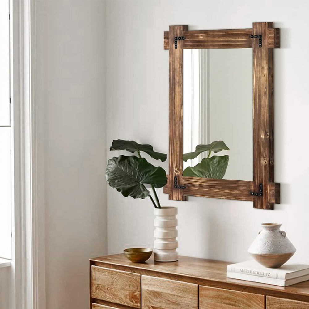 MeMoreCool Rustic Wood Bathroom Mirror 30x20 Inch, Farmhouse Vanity Mirror