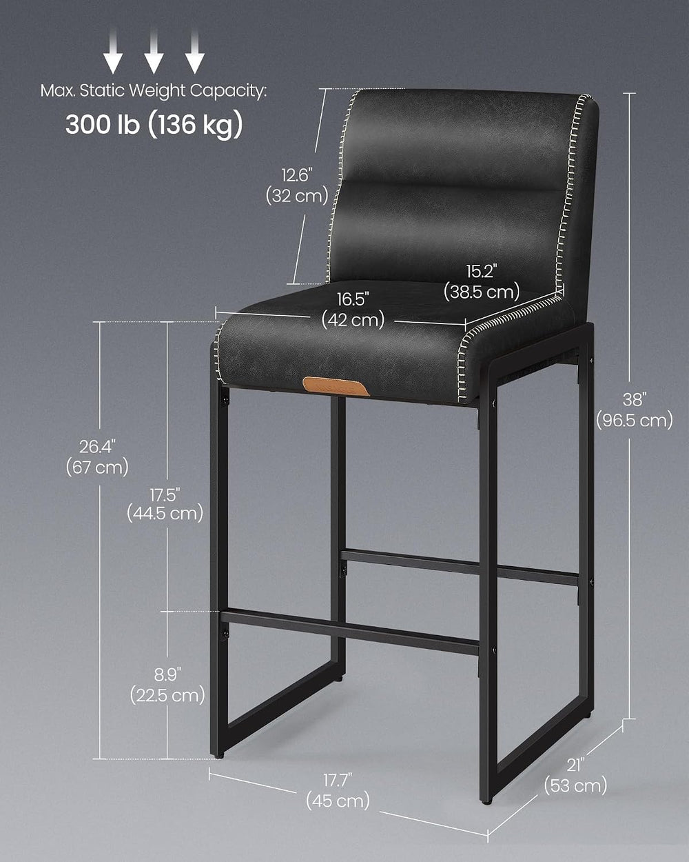 VASAGLE Bar Stools Set of 4, Counter Height Chairs with Backs, 26.4-Inch