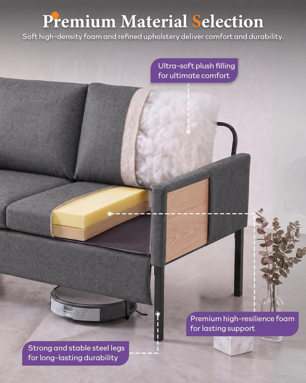 TYBOATLE 51'' Dark Grey Small Couch Loveseat, 2-Seater Linen Sofa