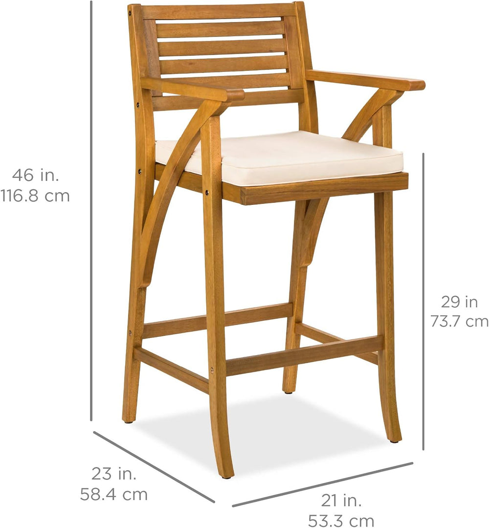 Best Choice Products Set of 2 Outdoor Acacia Wood Bar Stools Bar Chairs for P...