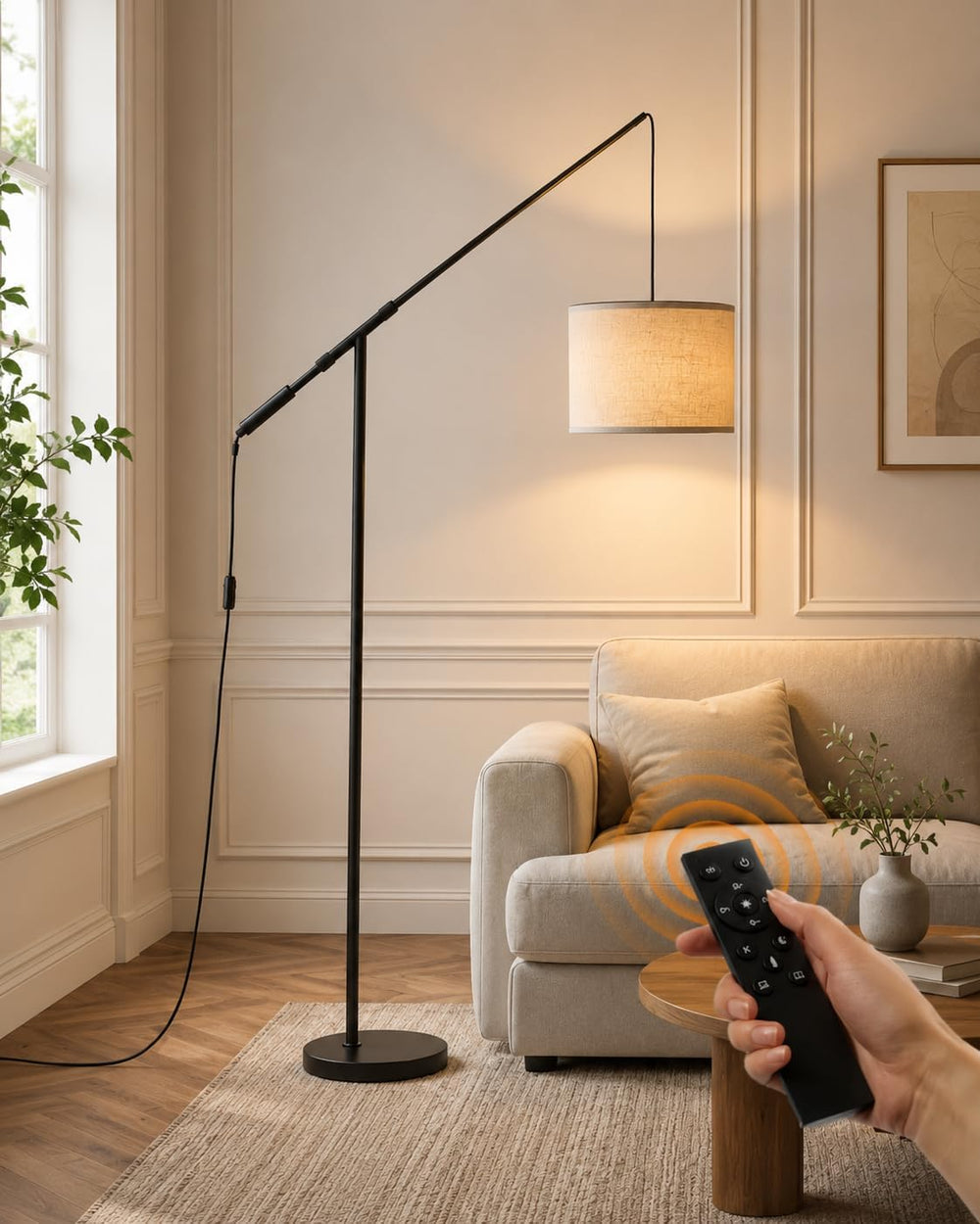 Arc Floor Lamp with Remote Control, LED Reading Light for Living Room