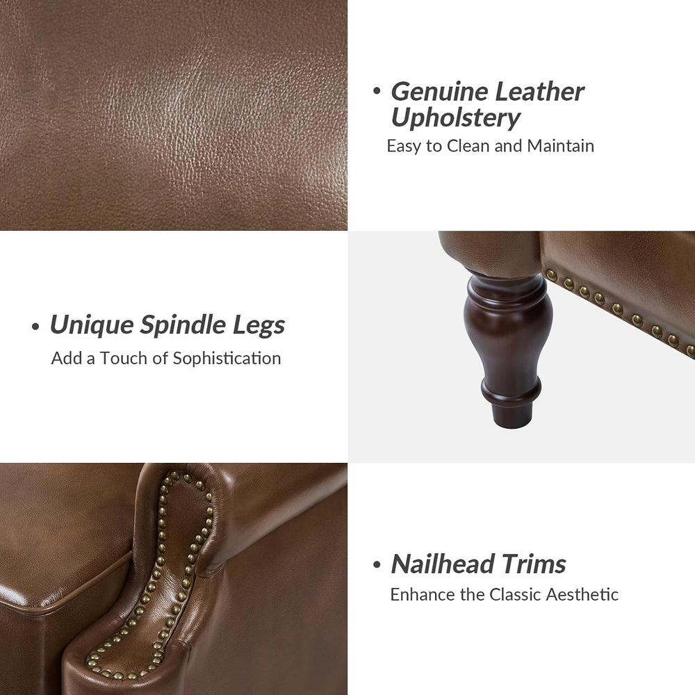 HULALA HOME Genuine Leather Recliner Chair for Living Room, Classic Nailhead ...