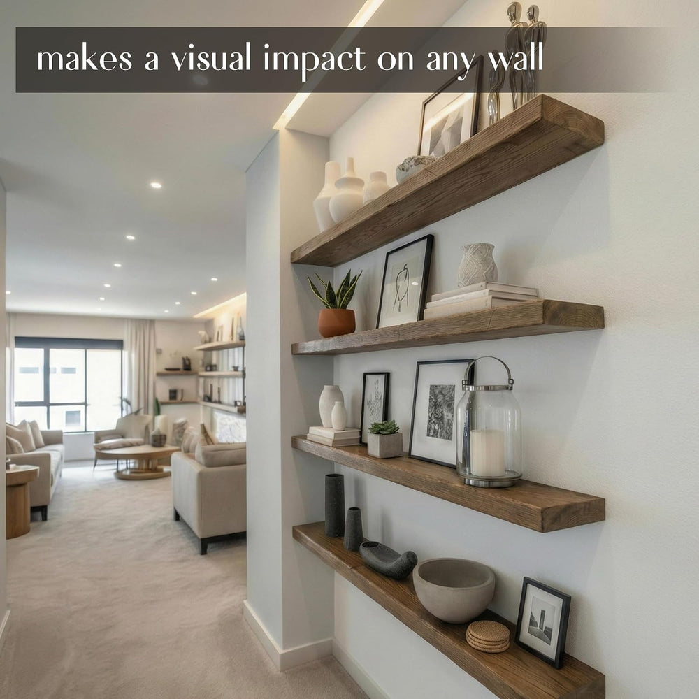 Rustic Floating Shelves for Wall - Solid Wood Oak Floating Shelf, Thick Wood ...