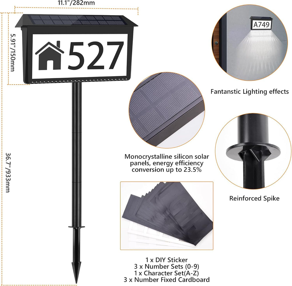 Nazuwke House Numbers for Outside Solar Powered, 2 Pack Solar Address Sign
