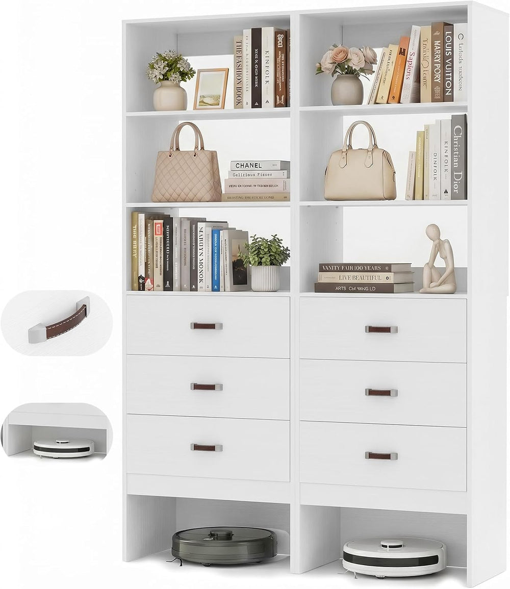 Freestanding 3.5FT Closet System with Leather Handles for Small Space White