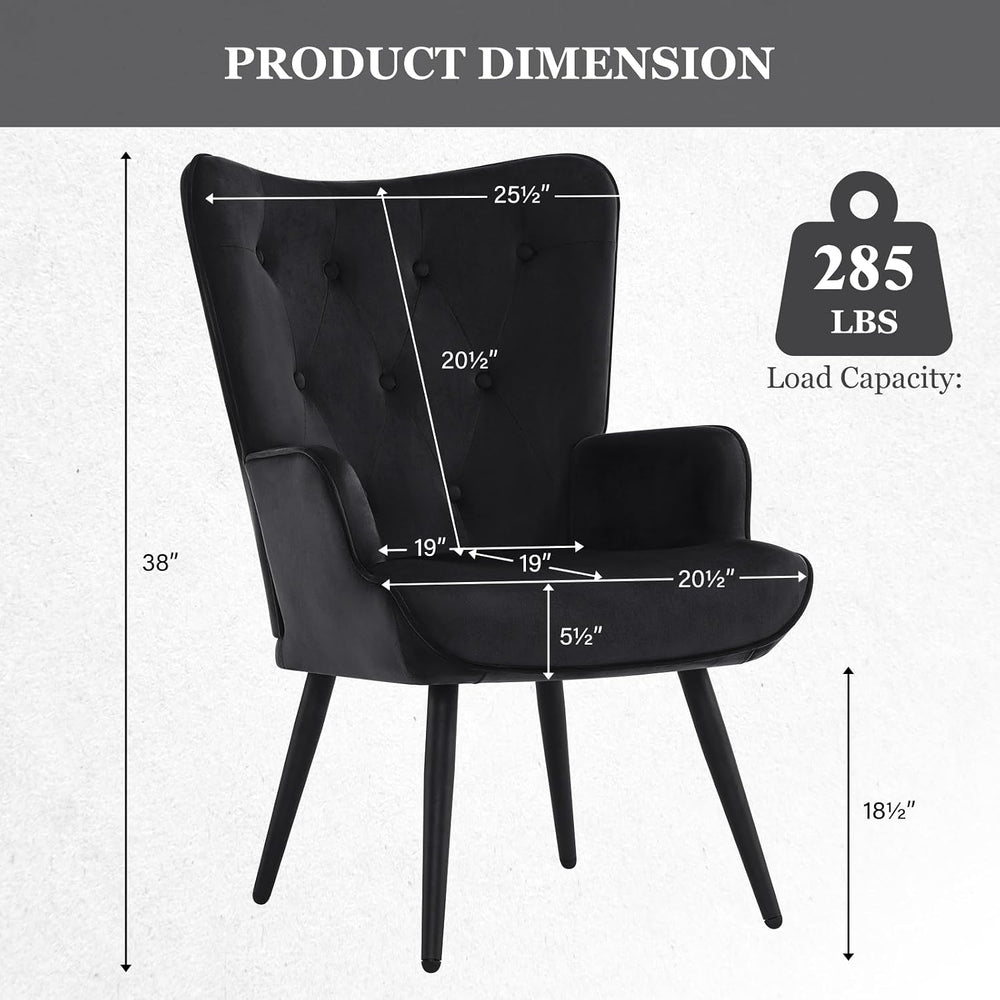Furnimart Accent Chairs Set of 2, Black Velvet Reading Armchairs with High Ba...
